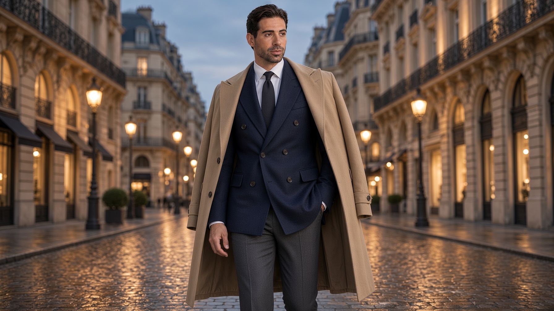 Man in a tailored overcoat in Paris